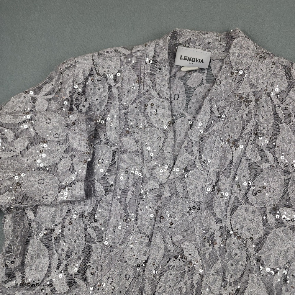 LeNovia Blouse Womens 3XL Silver Sequin Lace Kimono Lined Formal USA Evening NWT